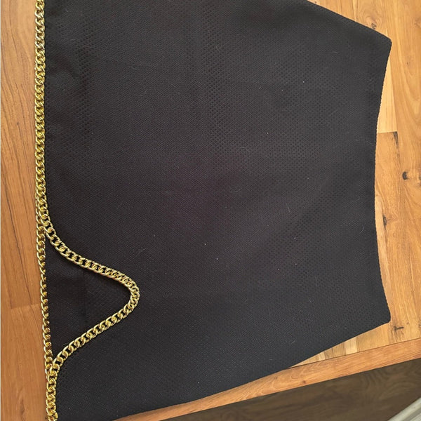 Line & Dot Women's Evelyn Mini Skirt – Black with Gold Chain Detail, Size Medium