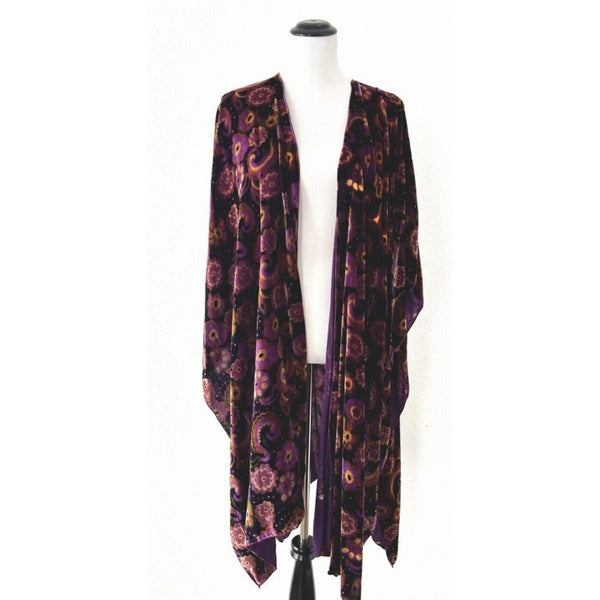 ByVinnik Purple Velvet Floral Duster Shawl Robe OSFM