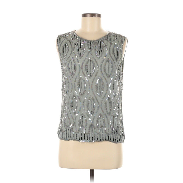 VTG Star Group Grey Blue Sequin Beaded Iridescent Sleeveless Kazar 100% Silk M