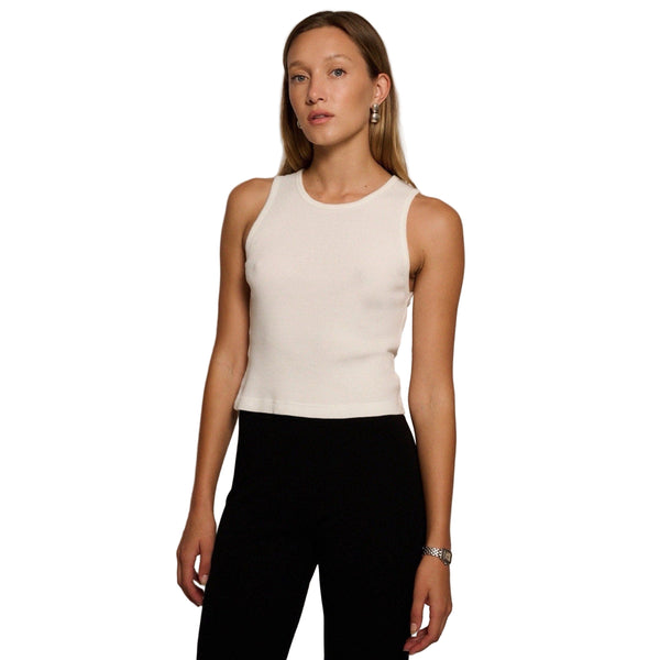 RLT Women’s Ribbed Tank Top White Sleeveless Cotton Medium