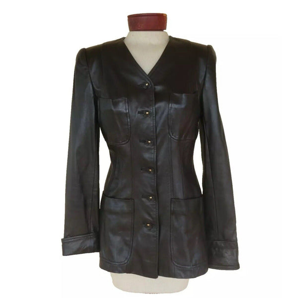 VTG Christian Dior Women's Black Lamb Leather Blazer Jacket - 90s Mint Condition, Size