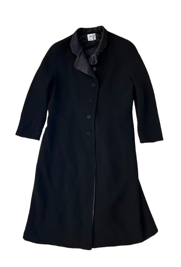 Giorgio Armani Le Collezioni Women's Black Silk Coat Dress, Long Jacket Duster, Size Small