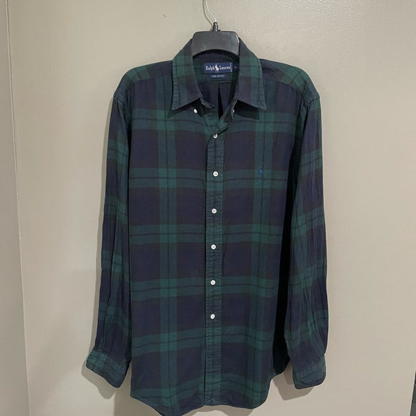 Ralph Lauren Lightweight Flannel Button Down Shirt green blue tartan large