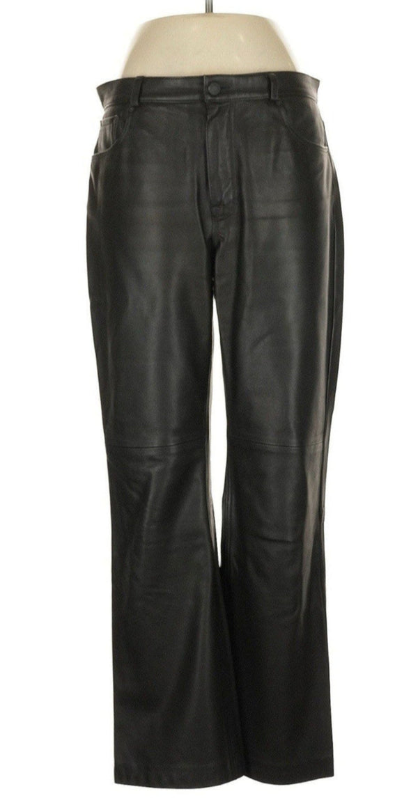 & Other Stories Women's Black Leather Wide-Leg Cropped Pants – Size 6