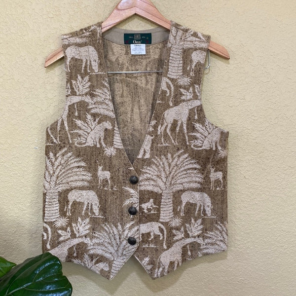 VTG Orvis Safari animal print western Vest small