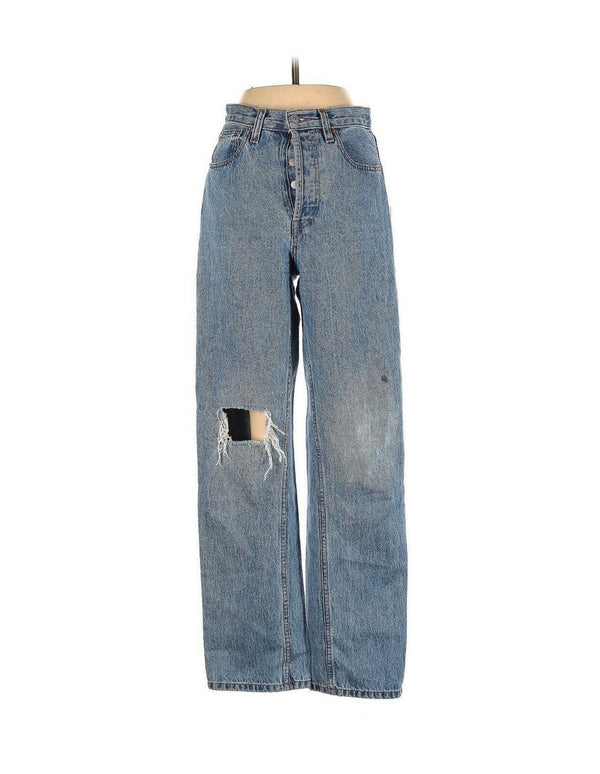 Still Here Everyday Women's Blue Distressed Wide Leg Denim, Size 26 x 32