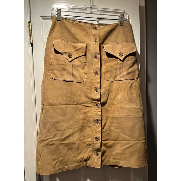 RALPH LAUREN Tan brown equestrian western preppy pencil Suede leather skirt 10