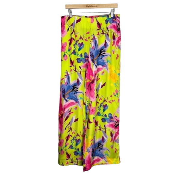 Soft Surroundings Women's Florian Palazzo Pants Wide Leg - Chartreuse Floral, Size M (10-12)