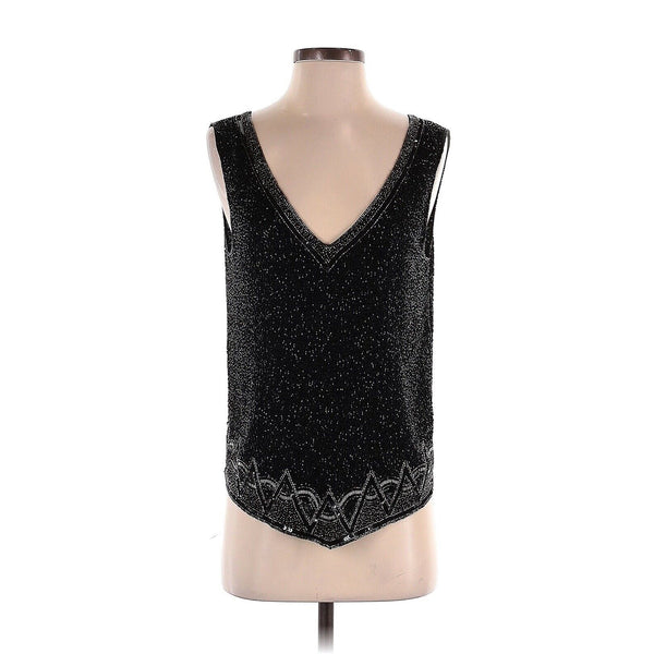 VTG RALPH LAUREN BLUE LABEL Black Silver Top 100% Silk Fully Beaded Sequin 4