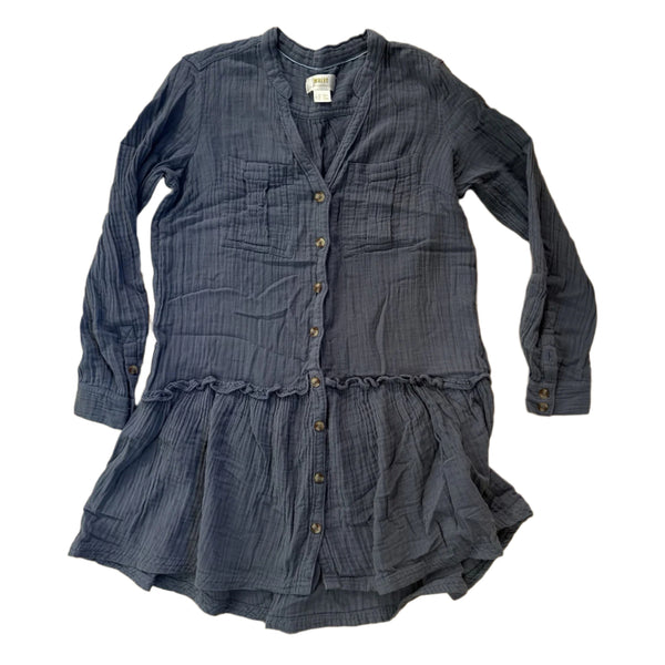 Maeve Women's by Anthropologie Katie Utility Tunic Dress – Blue Textured Cotton, Size 0