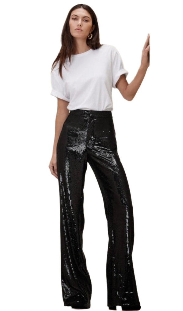 Banana Republic Women's DITA Black Sequin Wide-Leg Pants - Size 8