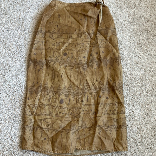 VTG Ralph Lauren printed tan camel Aztec western equestrian wrap midi skirt 4P