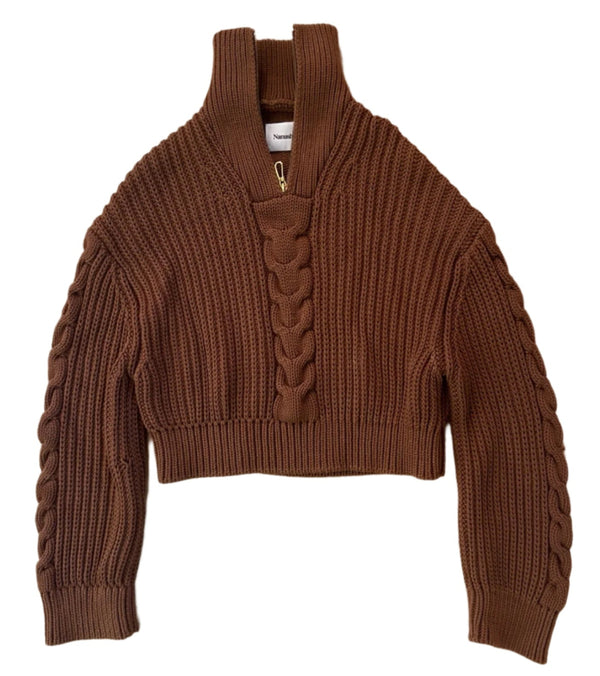 Nanushka Women's Eria Brown Cable Knit Cotton Blend Sweater – Rare – Small