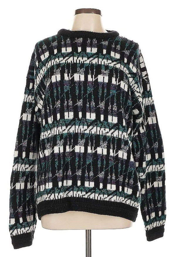 VTG Expressions International Women's Abstract Pattern Striped Sweater 3D Coogi Style Large
