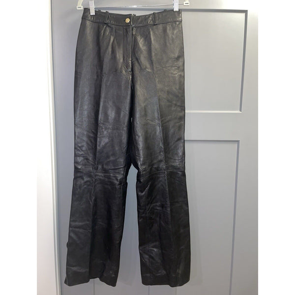 St. John By Marie Gray Lamb Leather Pants Straight Leg Black Moto Biker SZ 12 🔥