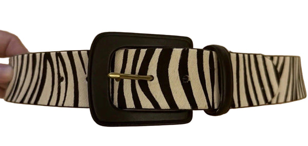 VTG Lauren Ralph Lauren Zebra Calf Hair Leather Belt – White & Black Stripe, Size Medium