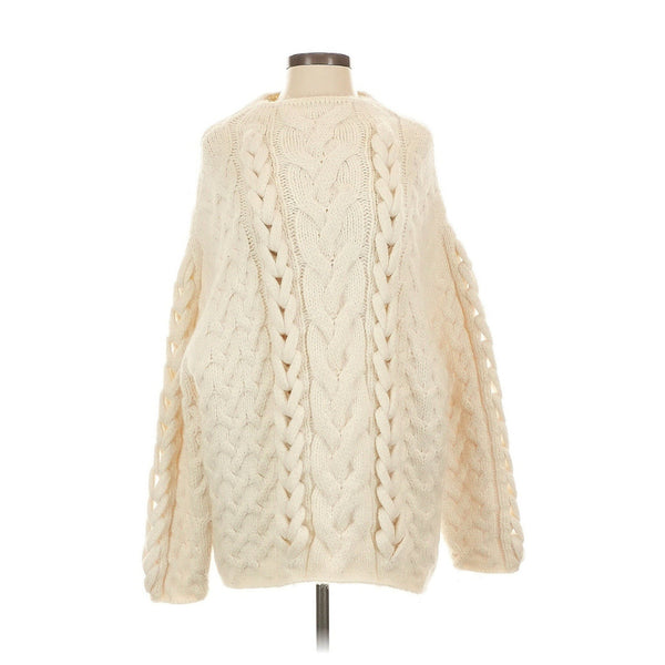 Free People Women's Alpaca Oversized Cableknit Chunky Sweater White Cream Small