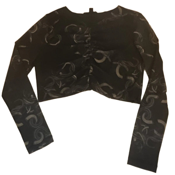 AllSaints Women's Tessia Tempest Cropped Ruched Top – Black Snakeskin – Size 12