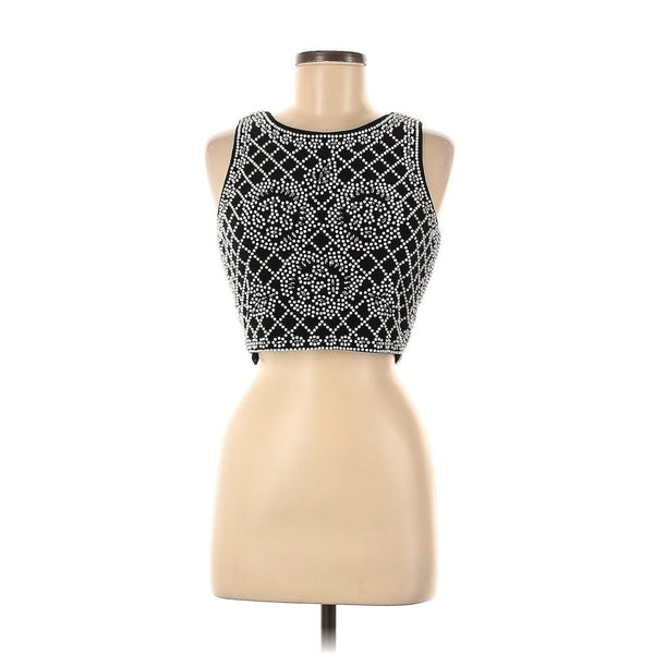 Xscape Beaded Crop Top Black White Beaded Sequin Sleeveless 6