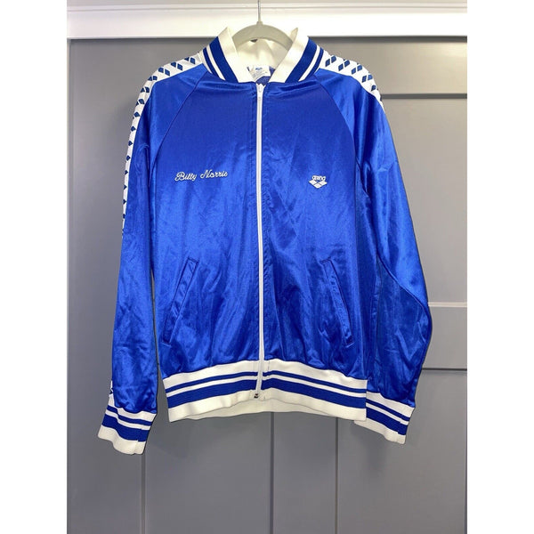 Vintage Arena Zip Up Track Blue & White Jacket Size M Tape Logo Sleeves *Flaws