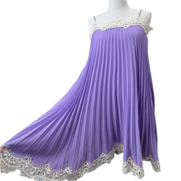 Anthropologie Moulinette Soeurs Dress Purple Pleated Babydoll lace trim medium