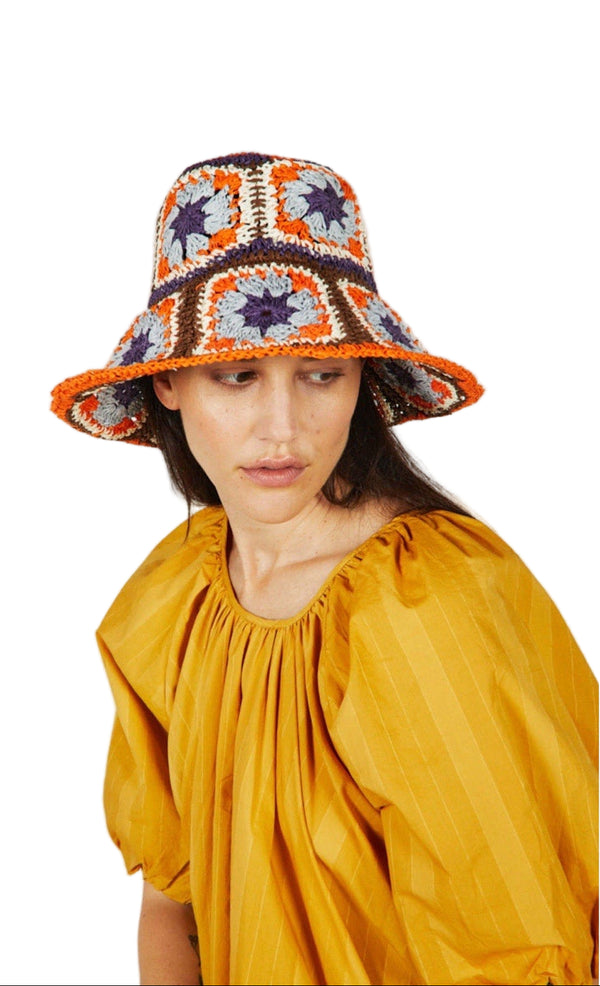 Wyeth Agnes Orange Brown Crochet Bucket Hat