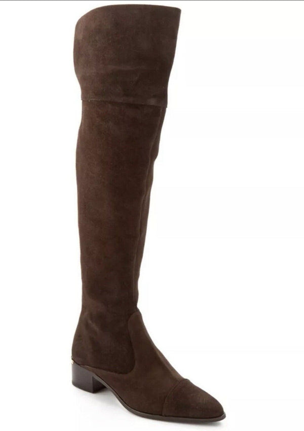 DONALD J. PLINER Divo Suede Over-the-Knee Boots Brown Gold Zipper 6 WORN ONCE