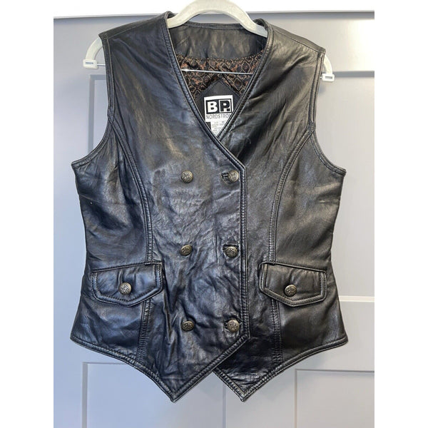 VTG 90's Nordstrom BP Genuine Leather Vest Double Breasted Buttons Black M