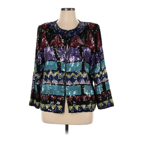 VTG Jean For Joseph Le Bon Women's Silk Sequin Sparkle Funky 90s Geometric Jacket - Size XL