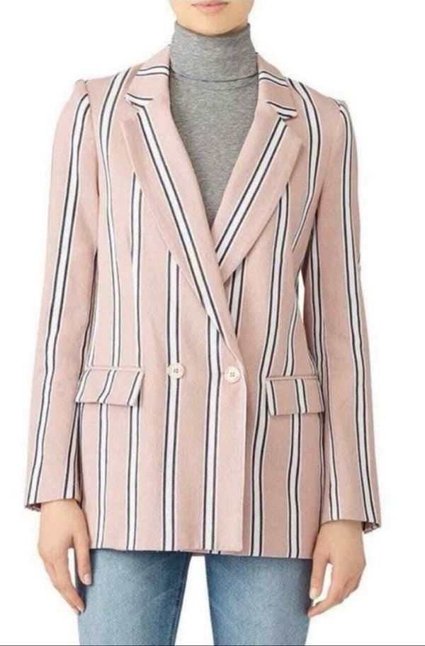 Free People Women’s Uptown Girl Oversized Rose Pink Striped Blazer Size Small