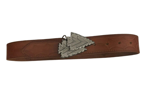 VTG 1994 Siskiyou Silver Arrowhead Removable Belt Buckle with Brown Leather Belt (24-29”)