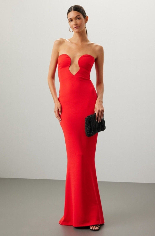 Nookie Minx Gown Red Maxi Strapless Small FLAW