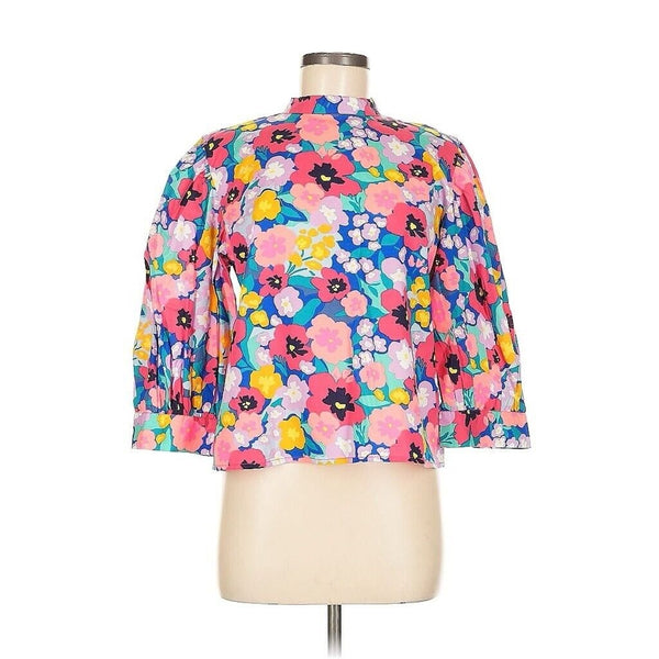 NWT SUR LA VAGUE Women's Floral Pink Blue Top Blouse High Neck Puff Sleeves Boho Frieda Medium