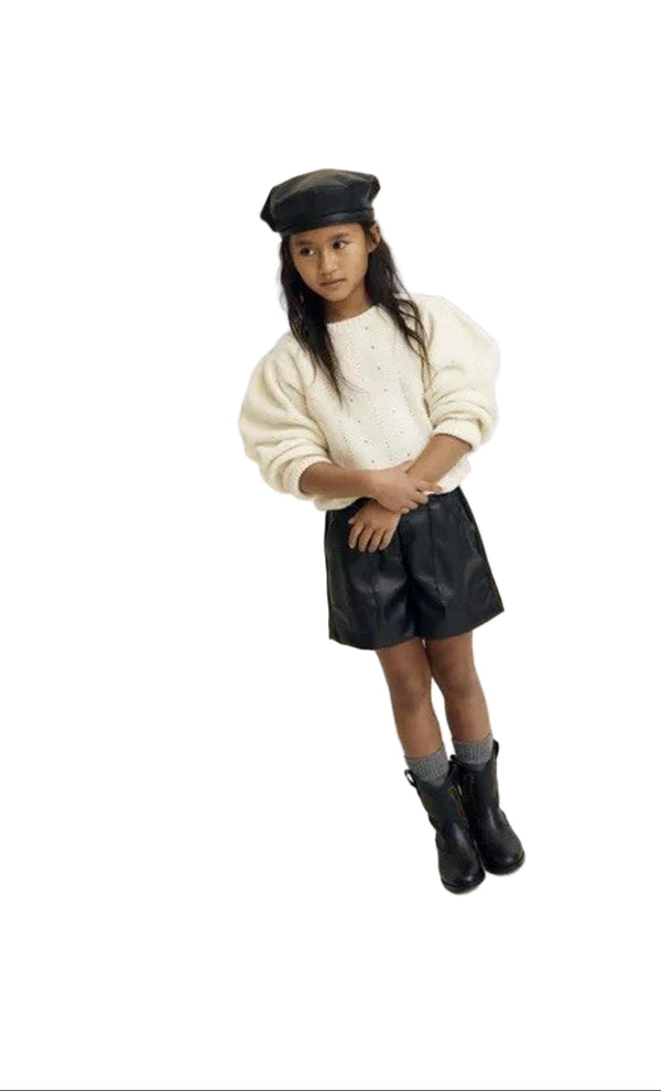 NWT The New Society Girls’ Black Faux Leather Beret – Size Large