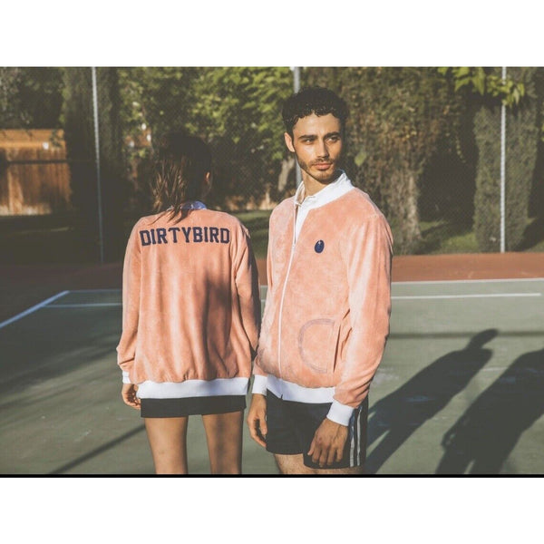 Dirtybird Records Pink Tennis Collection Velour Embroidered Zip Bomber Jacket XL