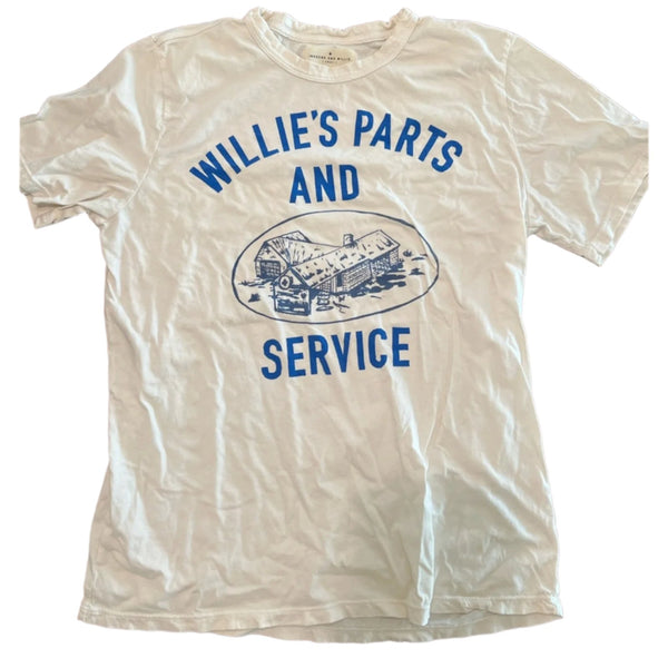 IMOGENE AND WILLIE Women's Crewneck T-Shirt - White - "Parts and Service" - Size Small