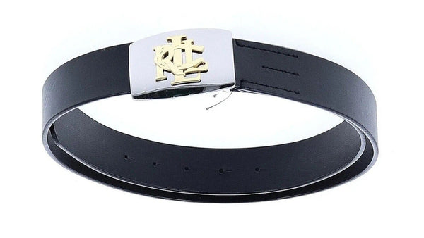 Lauren Ralph Lauren Men’s Black Leather Belt with Silver Logo Buckle – Size Medium