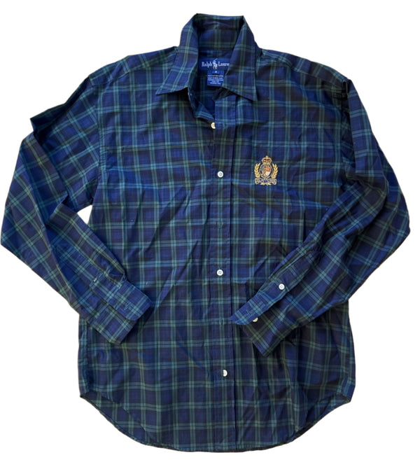 Lauren Ralph Lauren Women’s Crest Plaid Cotton Flannel Button-Down Shirt Size 8 – Preppy Classic