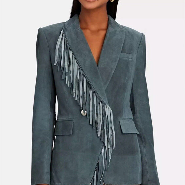 ✨Veronica Beard Pali Dickey Jacket Blazer 100% Lamb Leather Fringed Western 0