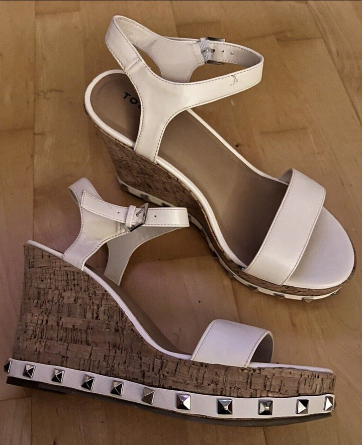 Torrid Women's Plus Size Studded Platform Cork Wedge Sandals - White/Tan, Size 11 Wide