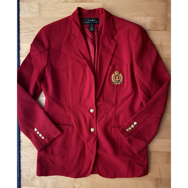 VTG Ralph Lauren Red Wool Nautical Crown Crest Patch Blazer Gold Buttons 10