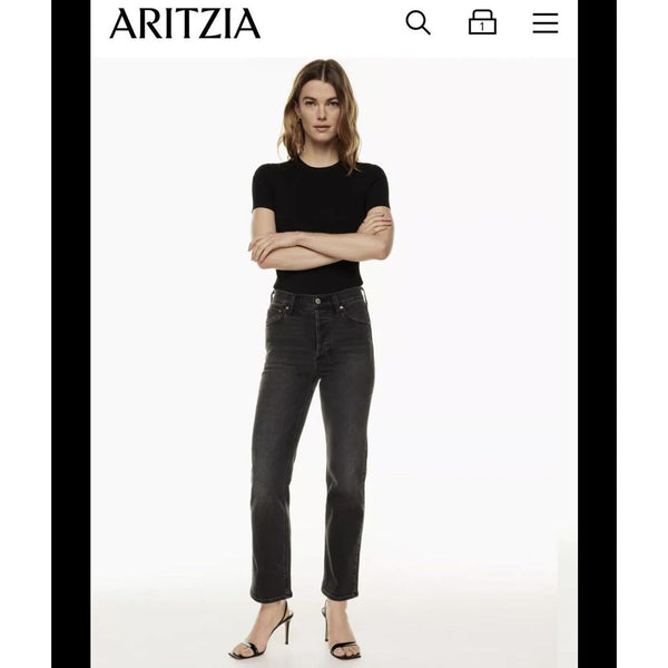 Aritzia Denim Forum Arlo High Rise Straight Black Eyeliner Jeans Women's 28L