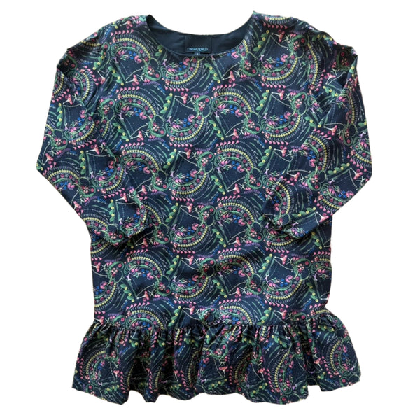 Cynthia Rowley Women's Black Floral Long Sleeve Silk Dress with Ruffle Hem | Size 8