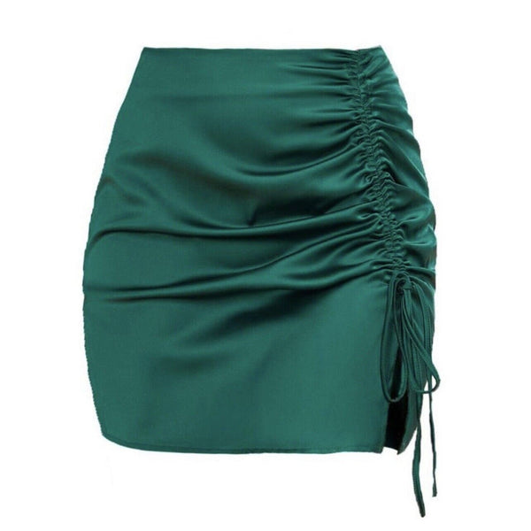 Micas Green Teal Ruched Mini Skirt Large