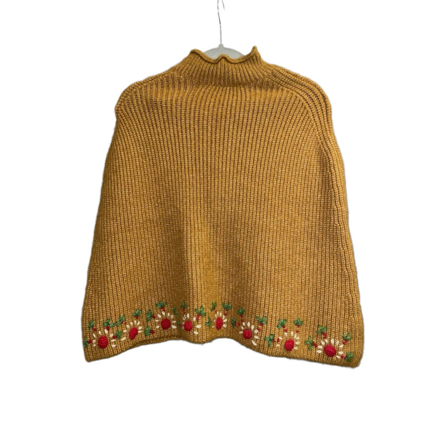 NWT Anthropologie Women's Daisy Embroidered Gold/Orange Turtleneck Poncho - One Size