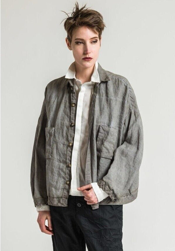 Umit Unal Women's Button Linen Jacket Grey Oversized Large