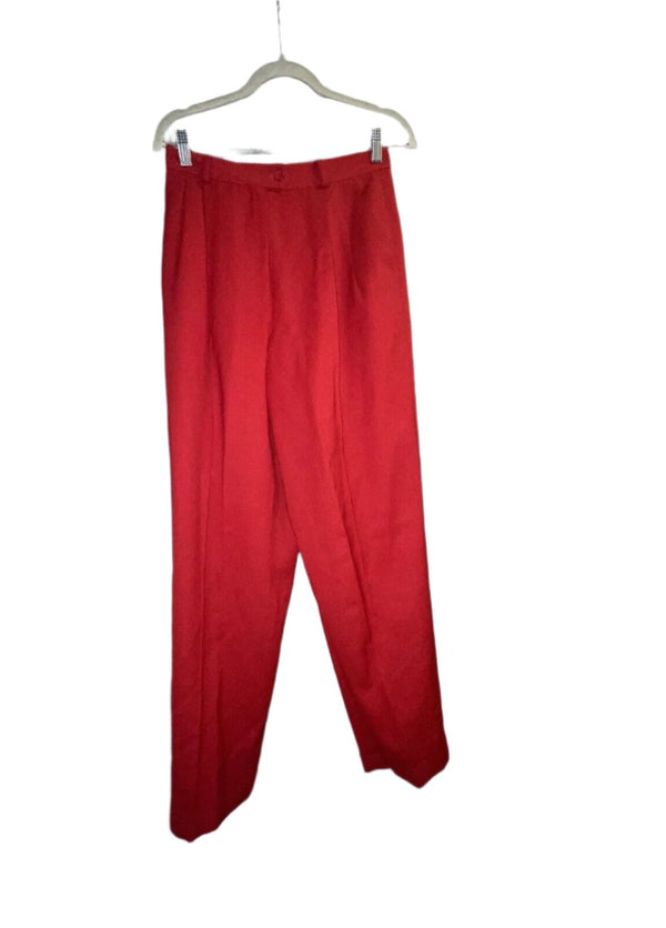 Lauren Ralph Lauren Women's Red Pleated Casual Cuffed Ankle Pants, Pure Wool, Size 8