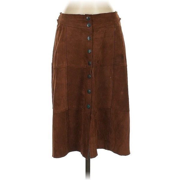 VTG Gap Women's Chocolate Brown Suede Leather Button Front Midi Skirt Size 4