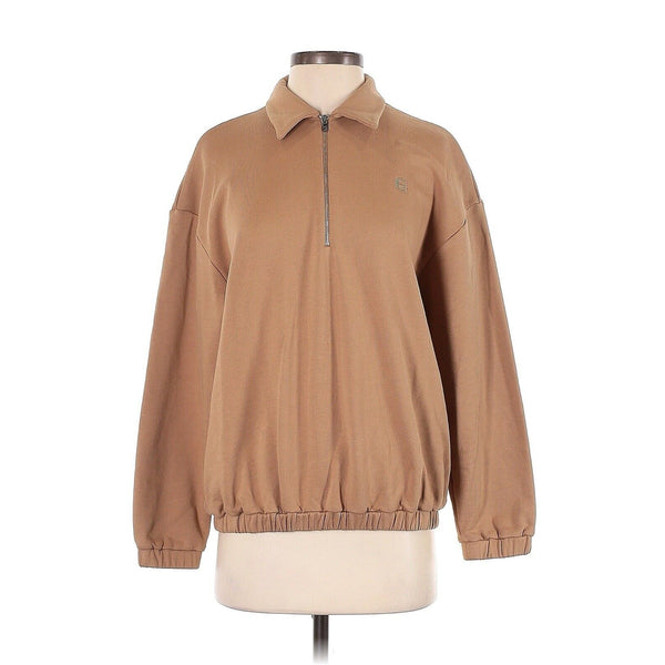 TOTEME Women's Quarter Zip Cotton Sweatshirt in Brown Tan, Size Small