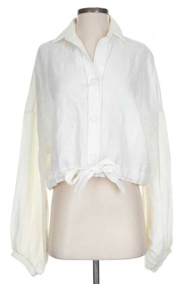 Unbranded Women's Lerrs White Cropped Balloon Sleeve Jacket – Linen Blend – Small